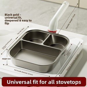 Aluminum Alloy Square 3-in-1 Non-Stick Frying <b>Pan</b> Breakfast <b>Pan</b> for Eggs and Egg Burgers Thickened Deepened Black Gold Skillet - Product Image 6