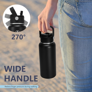 Custom Logo Stainless Steel Sports Water <b>Bottle</b> with 2 in 1 Straw Spout Lid Wide Handle Vacuum Insulated <b>Flask</b> - Product Image 4