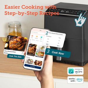 Horno de freidora de aire inteligente QANA <span class=keywords><strong>Dual</strong></span> <span class=keywords><strong>Blaze</strong></span> 6.4L Elementos de calentamiento doble Libro de cocina Sin precalentamiento Control de aplicación 12 funciones - Product Image 2