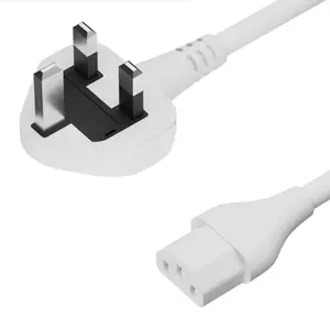 White Color RTS Connect With Computer UK 3 PIN C13 Power Cord 1M Cable Length