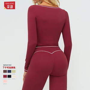 Camiseta Deportiva de Yoga para Mujer Disko Sport, Manga Larga, Cuello Redondo, Costuras en Contraste, Corte Ajustado, Elástica, para Deportes al Aire Libre - Product Image 4