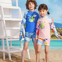 Miniatree özel yeni çocuk güneş koruma mayo uzun kollu timsah baskı iki parçalı erkek ve kız plaj mayo