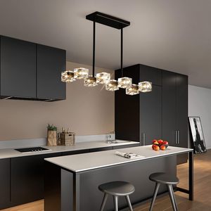 SIMIG Modern Crystal Chandelier Black Gold Pendant <strong>Fixture</strong> Adjustable Height Hanging Ceiling <strong>Light</strong> for Dining Room Kitchen - Product Image 1