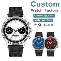 Montre chronographe mécanique personnalisée OEM ST1901 à remontage manuel, cadran Panda, bracelet en cuir vintage 38 mm, montre-bracelet pour homme
