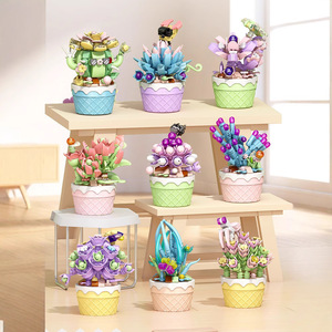 Modèle de fleur en pot succulente en blocs de construction, jouet éducatif pour enfants, ornement de bureau, cadeau unisexe, âge 5-7 ans, 100-200 pièces - Product Image 1