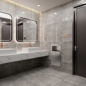 Home hotel bathroom stainless steel SUS 304 toilet recessed waste paper trahs bin wall mounted dustbin receptacle