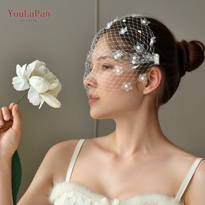 YouLaPan VA15 fabrika doğrudan satış yüksek kalite gelin örgü 3D çiçek inci dekorasyon Retro kafes siyah ve beyaz peçe - Product Image 5