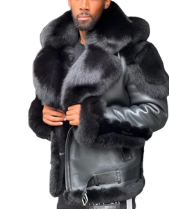 Nouveau Style <span class=keywords><strong>noir</strong></span> fausse fourrure col <span class=keywords><strong>veste</strong></span> à capuche épais vêtements d'extérieur manteau hommes <span class=keywords><strong>veste</strong></span> en <span class=keywords><strong>cuir</strong></span> pour hommes fabrication hommes manteau en <span class=keywords><strong>cuir</strong></span> OEM - Product Image 1