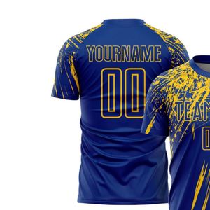 Maillot de football imprimé bleu et jaune à manches courtes, respirant, léger, séchage rapide, uniforme de sport pour l'entraînement et les matchs d'équipe - Product Image 3