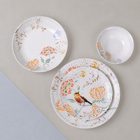 GXKC Assiettes en céramique avec bols en porcelaine, tasse à thé et soucoupe New Bone China Service de vaisselle avec motifs orientaux sûrs
