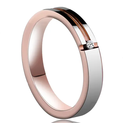 Anéis de diamante de noivado 4mm, joias da moda, ouro rosa, para mulheres, tungstênio, confortável