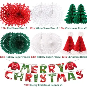 カスタムメリークリスマスバナークリスマスサンタ帽子ハニカム紙ファンクリスマスツリー紙装飾卸売