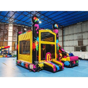 Château gonflable commercial avec toboggan et zone de saut, thème <span class=keywords><strong>Peinture</strong></span> Éclaboussée Néon, pour la location, les événements et les fêtes - Product Image 3