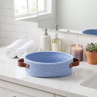 Petit panier tissé KUYUE, mini panier de rangement en corde de coton bleu, panier décoratif ovale pour jouets, chiens et chats