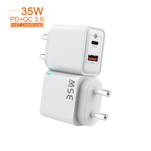 India Eco-Friendly PD35W Cargador rápido Adaptador de corriente A + <span class=keywords><strong>C</strong></span> Tipo <span class=keywords><strong>C</strong></span> 35W Cargador de pared con pantalla LED y protección OTP - Product Image 3