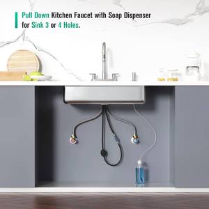CUPC Stainless Steel 3-4 Hole 8 '' Widespread Pull Out Kitchen Sink Faucet with Soap Dispenser - Product Image 6