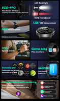 Montre connectée MT116, écran AMOLED 1.56'', ECG, moniteur de fréquence cardiaque et de pression artérielle, appels Bluetooth, étanche IP67, montre connectée de fitness