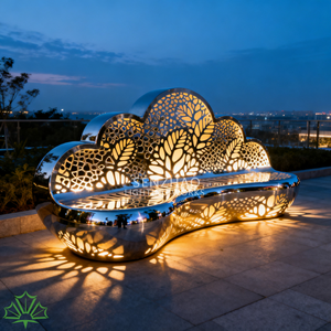 Banco de Jardín SENZHAO con Luz LED Impermeable, Asiento de Acero Inoxidable para Exteriores, Iluminación Comercial para Parques y Paisajes - Product Image 1