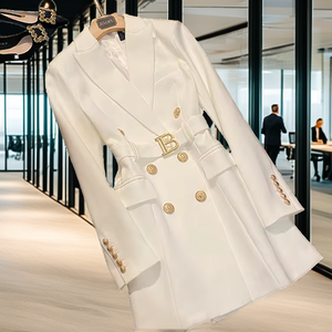 Blazer Midi de Doble Botonadura para Mujer, Estilo Oficina 2025, Manga Larga, Color Sólido, con Cinturón, Tejido Transpirable y Natural - Product Image 2