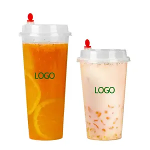 LVZONG使い捨てPP透明プラスチックカップカスタムロゴBobaMilkteaコーヒーカプチーノカップ蓋付き