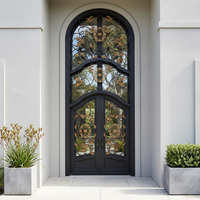 Porte d'entrée principale en fer forgé de luxe NFRC, double, sur mesure