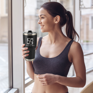 Mug isotherme personnalisé 30oz en acier inoxydable avec couvercle coulissant et paille, noir - Product Image 6