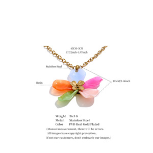 Collar de Cadena de Acero Inoxidable Hecho a Mano XY 5802, Collar con Colgante de Flor de Resina Multicolor en Tono Dorado - Product Image 6