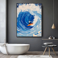 Joyeuse Fête des Pères – Peinture murale 3D Roya Brand sur toile de lin peinte à la main, durable, motif vagues océaniques modernes, bleu surf sportif, paysage marin