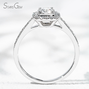 Bague de fiançailles Starsgem en or blanc 18 carats avec halo de diamants de laboratoire taille brillant 0,58 ct 4,48 mm, couleur D, classique, unisexe, 2,68 g - Product Image 5