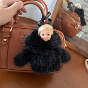 Colgante de muñeca de felpa con estampado de leopardo y cuero negro, accesorio de lujo para bolso <span class=keywords><strong>Kelly</strong></span>, llavero colgante de nicho para bolso - Product Image 4