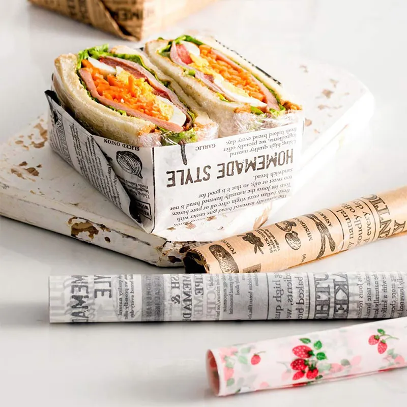 Özel Logo baskılı PE kaplı Deli et Hamburger Frie Burger sandviç Wrap balmumu levhalar gıda sarma yağlı kağıt