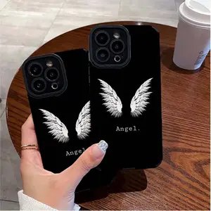 White Angel Wing Printing Soft TPU Artificial Leather Mobile Phone Cover Case For Iphone 7 8 X Xr Xs 11 12 13 14 15 Pro Max