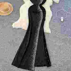Vestido Midi Bodycon Casual con Abertura Sexy, Estampado Digital, Tejido Ecológico, Lavable, para Mujer, Cintura Imperio, Negro, Fiesta, Invierno - Product Image 3