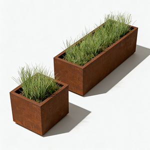 Jardinière en acier Corten pour extérieur, grand pot à fleurs en métal résistant aux intempéries, jardinière pour jardin, patio, aménagement paysager - Product Image 1