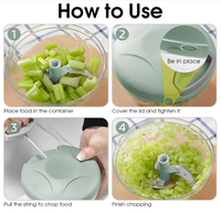 Draagbare handmatige mini-voedselprocessor, handmatige trekkoord-knipper voor knoflook, ui, fruit en groenten.