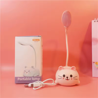 Lampe de table LED rechargeable USB pour enfant, motif animal mignon (ours, cochon, chat, chien), protection oculaire, lumière blanche chaude