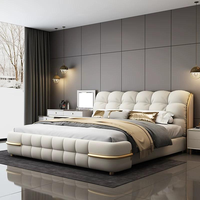 Holz-Schlafzimmermöbel Weich Gepolsterte Betten Vollständiger Kingsize-Doppelbettrahmen Boxspringbett aus Leder mit Stauraum-Design