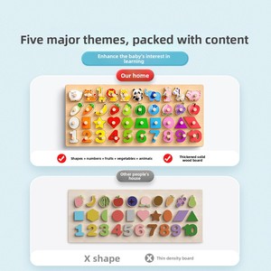Jouet éducatif Montessori en bois pour enfants, planche d'association de formes, puzzle cognitif, blocs de construction pour 0-6 mois - Product Image 3