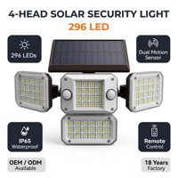 Lampe solaire avancée à détecteur de mouvement 296 LED, 4 panneaux pliables, double détection de mouvement PIR pour extérieur et jardin