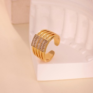 Anillo de cobre chapado en oro de 18 quilates, lujoso, con circonitas incrustadas, de varias capas, abierto, estilo vintage, exquisito, para mujer. - Product Image 3