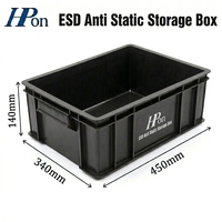 Conteneur de manutention ESD 450*340*140MM, bac à tiroirs en plastique conducteur noir empilable antistatique en PP, boîte de rangement pour composants ESD