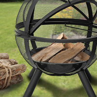 Brasero sphérique en métal avec grille de barbecue, foyer extérieur à bois, brasero rond en acier pour patio, jardin et camping