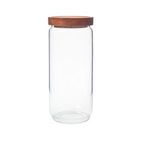 Pot hermétique moderne en verre borosilicate avec couvercle en bois d'acacia pour grains de café, céréales, noix, thé, rangement de cuisine