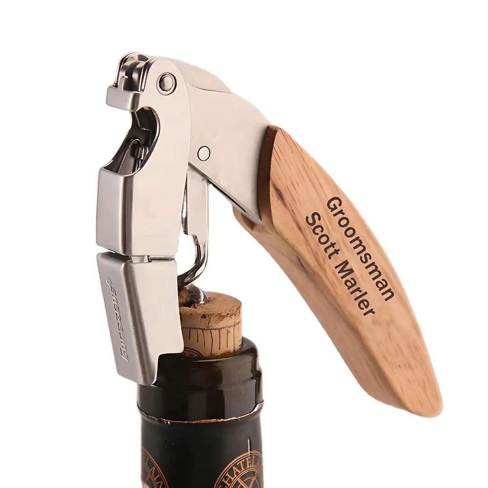 Cá nhân bên ủng hộ cho khách khắc bồi bàn corkscrew 3-in-1 rượu vang mở gấp dao với tay cầm bằng Gỗ Quà Tặng tùy chỉnh