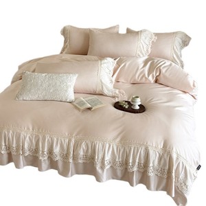 HONGCHANG Princess Style 4-Piece <b>Bedding</b> <b>Set</b> 60 Count Cotton French Lace Trim Soft Breathable Sheets for Four Seasons - Product Image 5