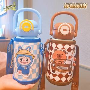 Happy Rabbit Stainless Steel Thermos <b>Water</b> <b>Bottle</b> 316 <b>With</b> <b>Straw</b> For Kids Travel Portable Cartoon Design - Product Image 5