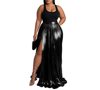 Jupe longue plissée brillante décontractée pour femme, taille haute, couleur unie, grande taille, haute qualité, collection été 2026