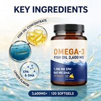 Softgel Minyak Ikan Omega 3 Kekuatan Tiga Kali Lipat 3600 mg Tinggi EPA DHA Rasa Lemon untuk Dukungan Jantung OEM ODM 120 Kapsul