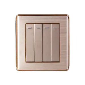 Hotel household golden wall switch 16A 4gang 2 way switch aluminum standard lighting wall switch