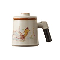 Tasse à thé en céramique de style chinois traditionnel avec infuseur, couvercle et poignée en bois, nouveau design rétro de style chinois Ru Kiln pour la maison et le bureau